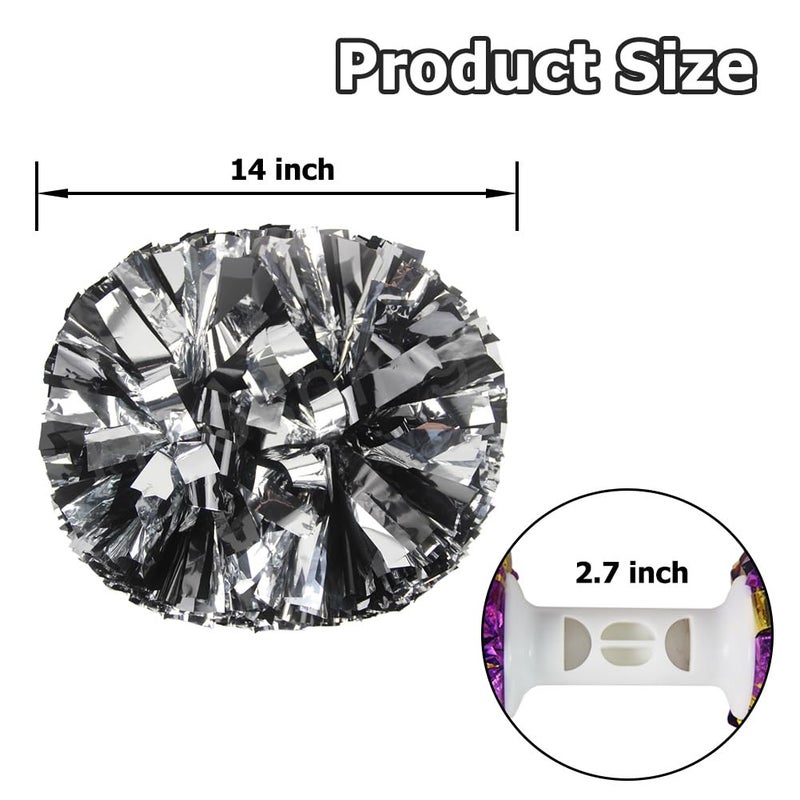 Hooshing 2PCS Black and Silver Pom Poms Cheerleading with Baton Handle for Team Spirit Sports Dance Cheering - Image 2